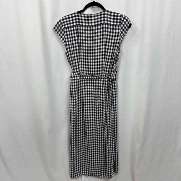 J. Crew Midi Gingham Navy White Wrap Dress XS - Picture 7 of 7